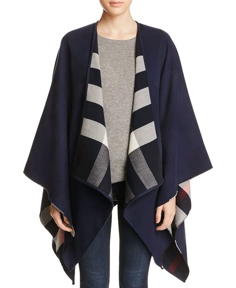 Burberry Charlotte Reversible Solid to Check Wool Cape Jewelry 